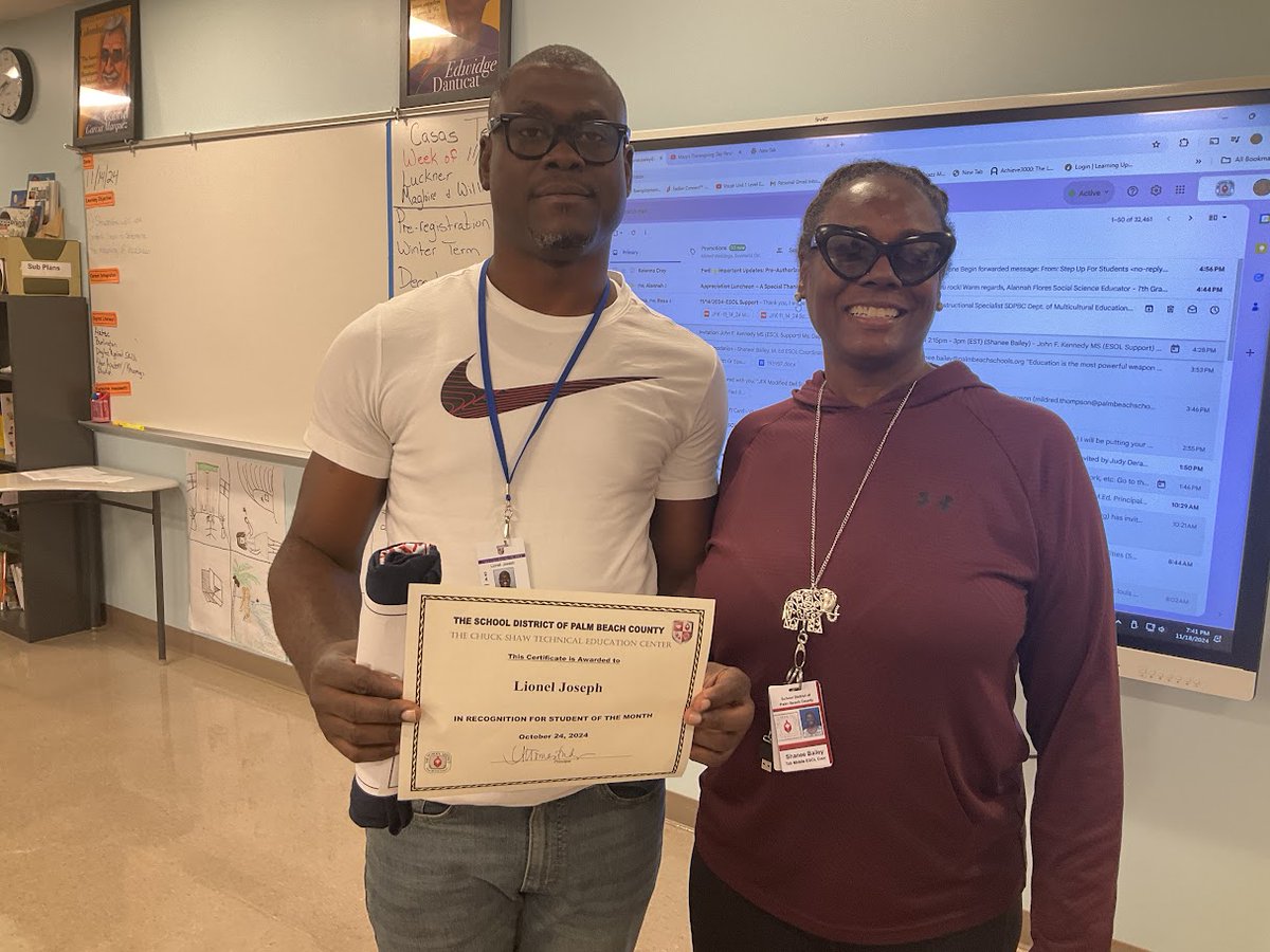 Let's hear it for Sendie and Lionel! You rock as students of the month! #ESOLEveningProgram