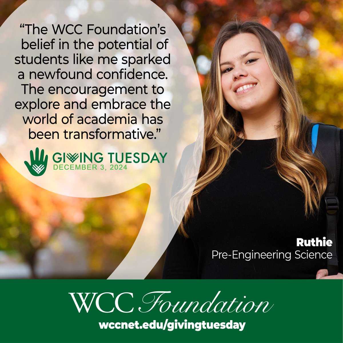 #GivingTuesday is two weeks away, and we just got some very exciting news from an anonymous donor: How does a $75,000 match sound!? 

Your generous gift makes education affordable, accessible and impactful … and each dollar will be MATCHED &gt;&gt; wccnet.edu/givingtuesday