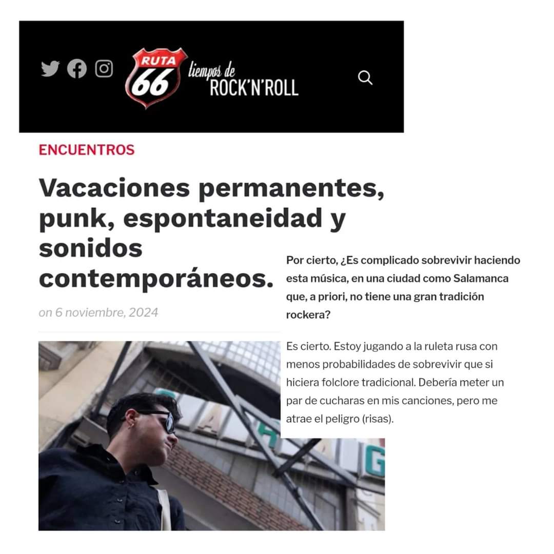 Estos han sido algunos de los medios que han estado hablando de <a href="/permanentvacaci/">Vacaciones Permanentes</a> desde que salió el disco en octubre. Podéis leer las entrevistas y artículos completos en el linktree 🗞️🎸
Gracias! <a href="/mondo_sonoro/">Mondo Sonoro</a> <a href="/ruta66mag/">Ruta 66</a> <a href="/radio3_rne/">Radio 3</a> <a href="/La_SER/">Cadena SER</a> <a href="/EverlastingRec/">Everlasting Records</a>
