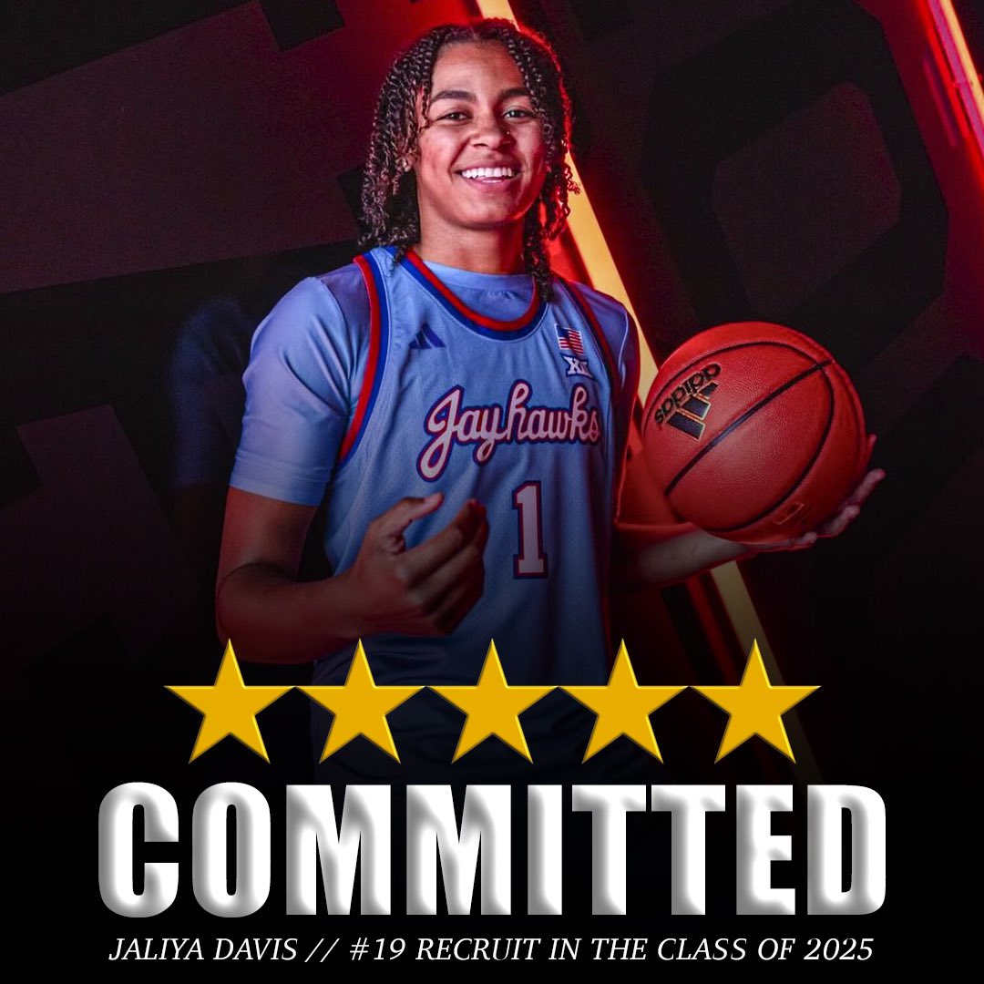 ⭐️⭐️⭐️⭐️⭐️Jaliya Davis has committed to KU Women’s Basketball! She is ranked as the #19 Player in the Class of 2025! 🔴🔵
