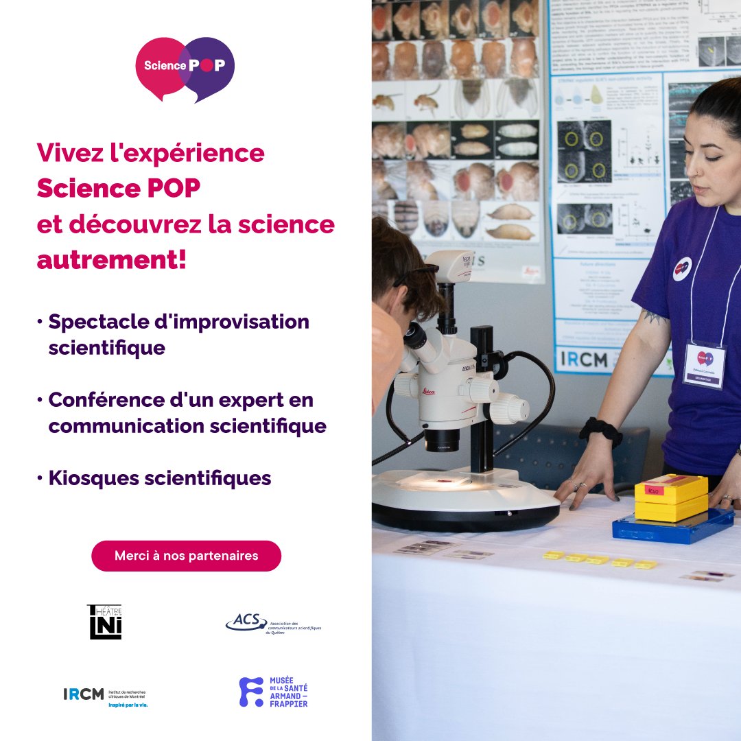 ircm_mtl's tweet photo. Science POP, ce n’est pas seulement la présentation des finalistes, c’est aussi une opportunité de découvrir la science de façon originale et divertissante.
https://t.co/UWzLoRUzE7 https://t.co/4N8iGkUAD9