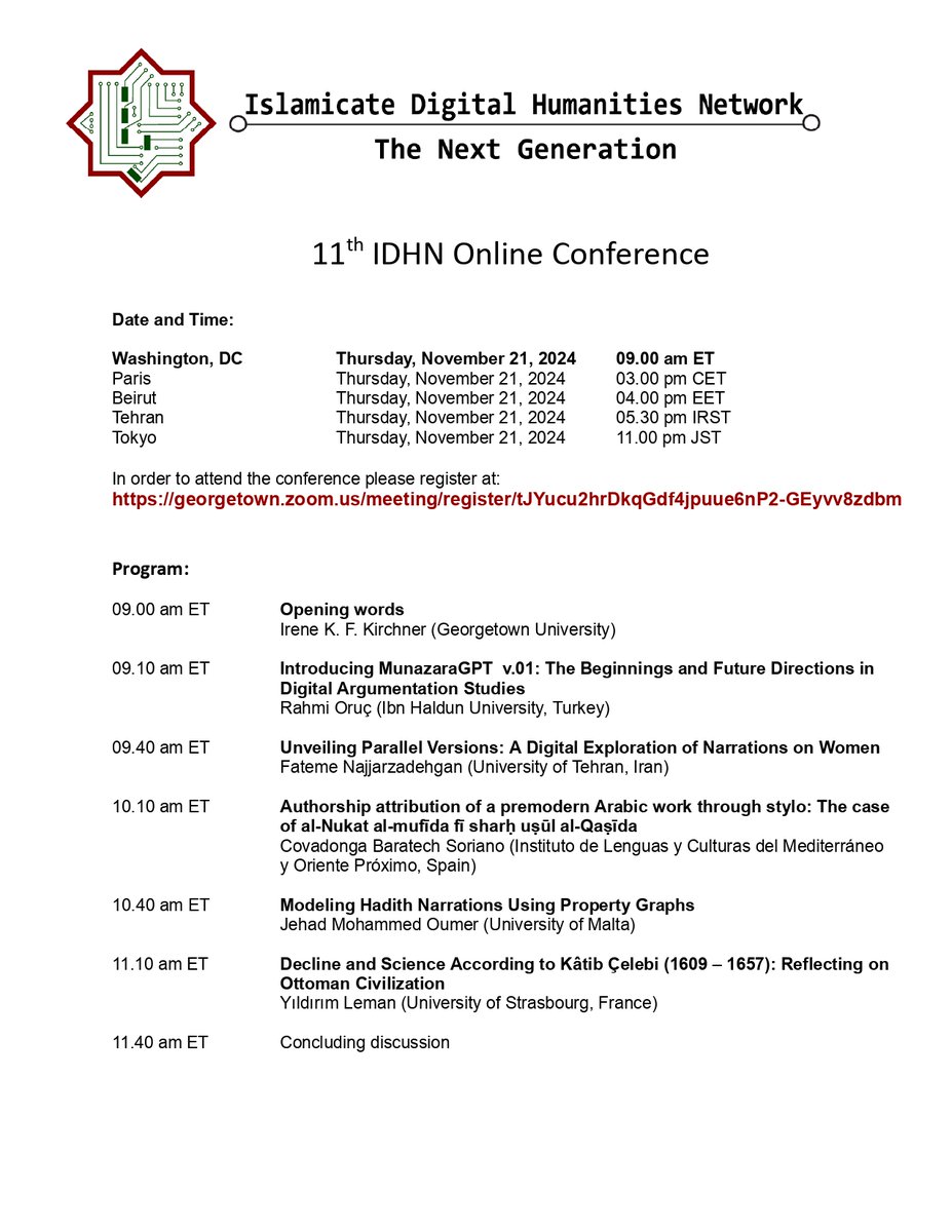 CORRECTION: There was a mistake in the program we posted, so here is the corrected version! Join us THIS THURSDAY for our 11th IDHN Conference on November 21st and register here: georgetown.zoom.us/meeting/regist… and find the program below! We look forward to seeing you!