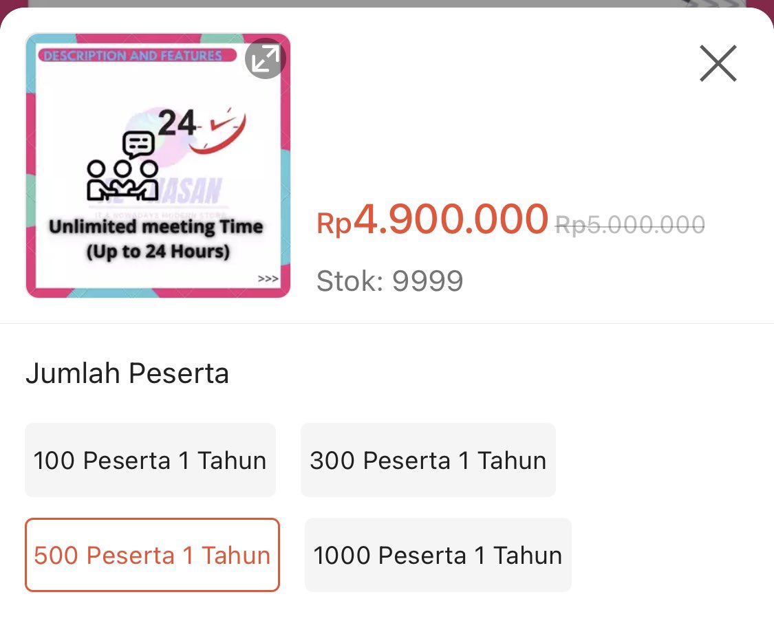 syfsddz's tweet photo. Wts akun zoom premium enterprise satu tahun. 500 participants, bisa webinar mode yg 1 arah, pakai email sendiri. Cocok utk yg kelola kelas daring, webinar, dll. Mau disewain per hari jg bisa. 
Price deal banget. Di shopee segitu ya harganya. #zonauang https://t.co/pd29RmGjgO