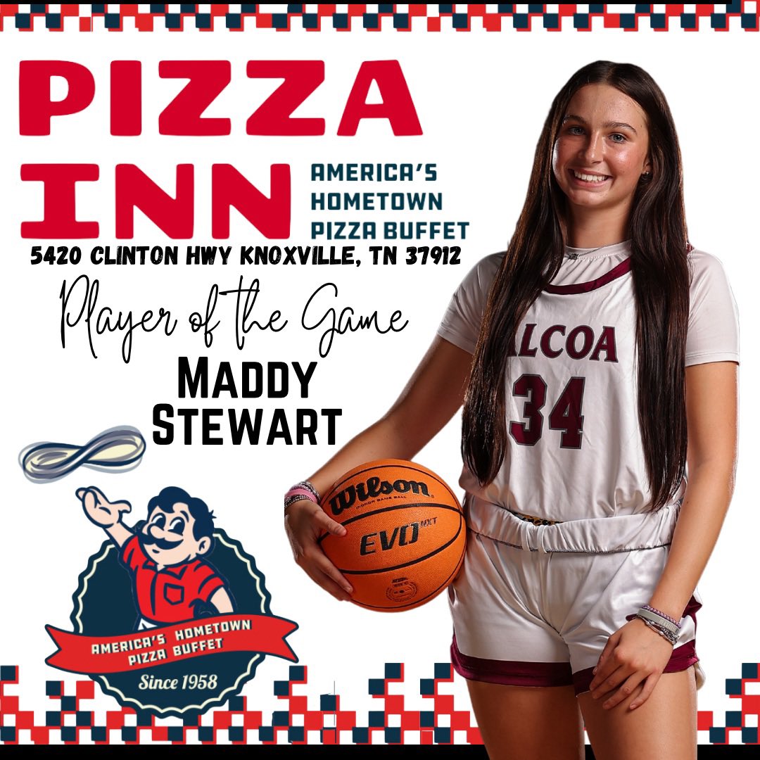 alcoagirlsbball's tweet photo. With 18 points, 4 rebounds, 2 Assist and 1 block in the Lady Ts win over South Doyle @MaddyRayne24 is the Pizza Inn Player of the Game! Congrats Maddy! https://t.co/4OTdULeOF1