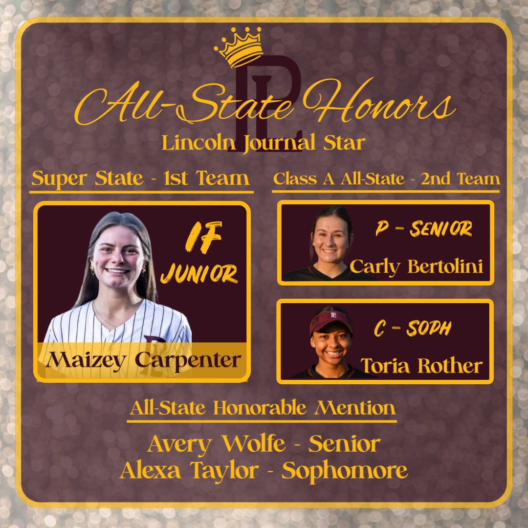 Papillion-LaVista Monarch Softball (@papiosoftball) on Twitter photo Congrats to these Monarchs for their recent All-State honors from <a href="/JournalStarNews/">Lincoln Journal Star</a>!
👑
<a href="/maizey_c/">Maizey Carpenter</a> <a href="/carly_bertolini/">CarlyBertolini</a> <a href="/rother2027/">Toria Rother</a> <a href="/averykwolfe/">avery wolfe</a> <a href="/alexa_taylor02/">Alexa Taylor</a>
See👇 for all 👑🥎Honors Congrats to these Monarchs for their recent All-State honors from <a href="/JournalStarNews/">Lincoln Journal Star</a>!
👑
<a href="/maizey_c/">Maizey Carpenter</a> <a href="/carly_bertolini/">CarlyBertolini</a> <a href="/rother2027/">Toria Rother</a> <a href="/averykwolfe/">avery wolfe</a> <a href="/alexa_taylor02/">Alexa Taylor</a>
See👇 for all 👑🥎Honors