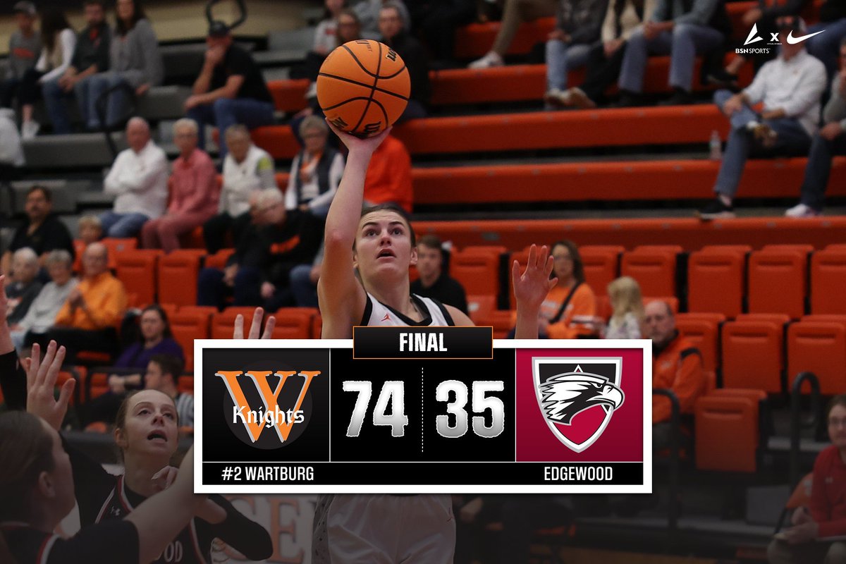 WartburgKnights's tweet photo. Knights Win!! 🔥

No. 2/2 @WartburgWBBALL 74, Edgewood 35

Sara Faber: 21 points, 6 steals, and 4 assists
Lauren Woeste: 14 points and 11 rebounds (4th straight double-double)
Lauren Golinghorst: 10 points and 8 rebounds https://t.co/9dKDR9L8x0