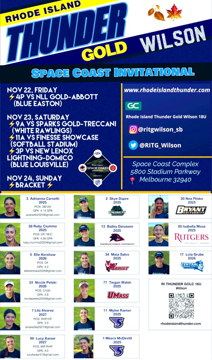 📣Heading down south for the Space Coast Invitational this weekend. Our final one for the fall‼️Dont miss this talented squad. Check us out!!!  ⚡️💯 
Let's Go!!!

⏰: Nov 22-24th
📍 Space Coast Complex
5800 Stadium Parkway
Melbourne 32940