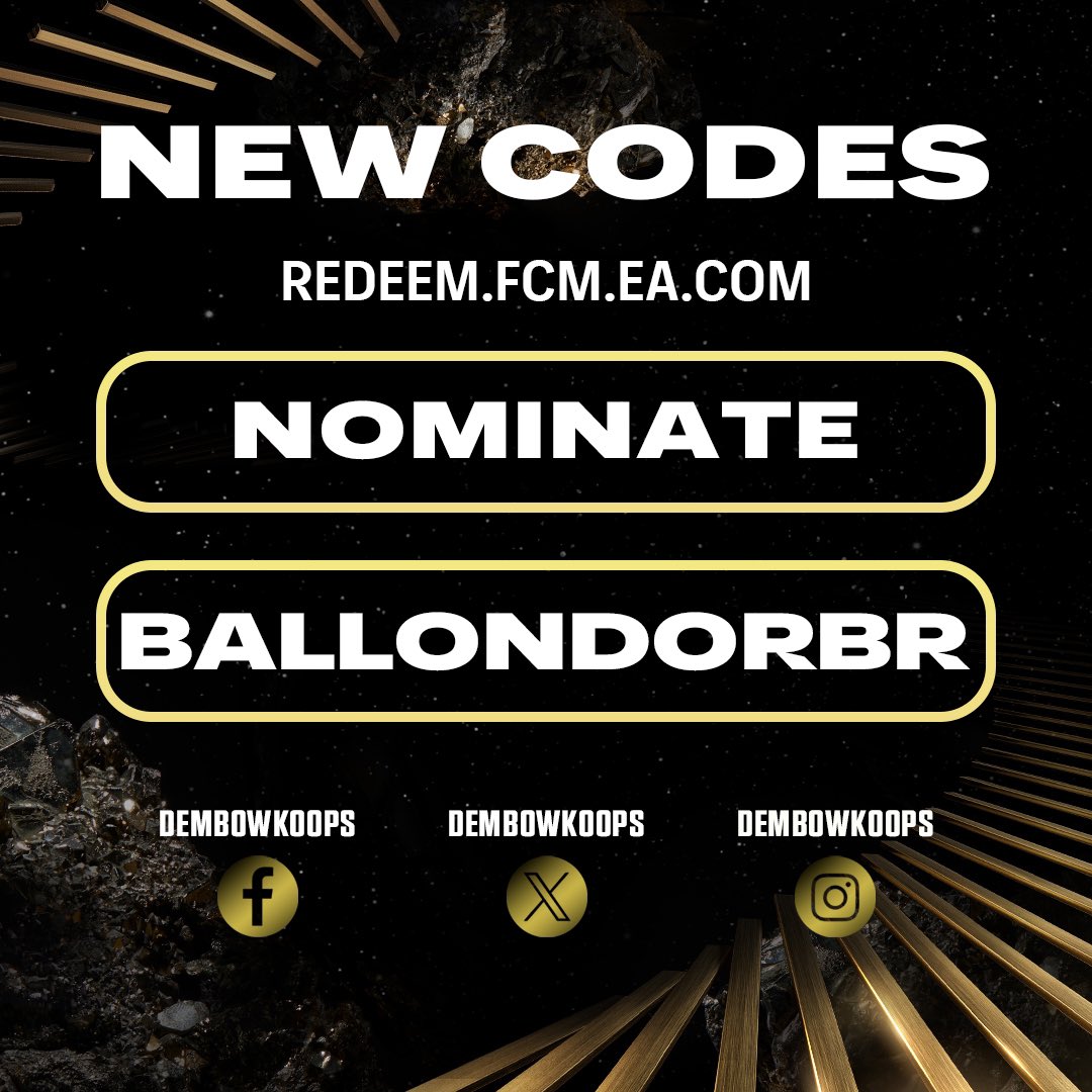 DembowKoops's tweet image. NEW REDEEM CODES
NUEVOS CÓDIGOS: 
▫️NOMINATE
▫️BALLONDORBR
CANJEAR AQUÍ: redeem.fcm.ea.com

RT POR FAVOR🔄
@tutiofifa