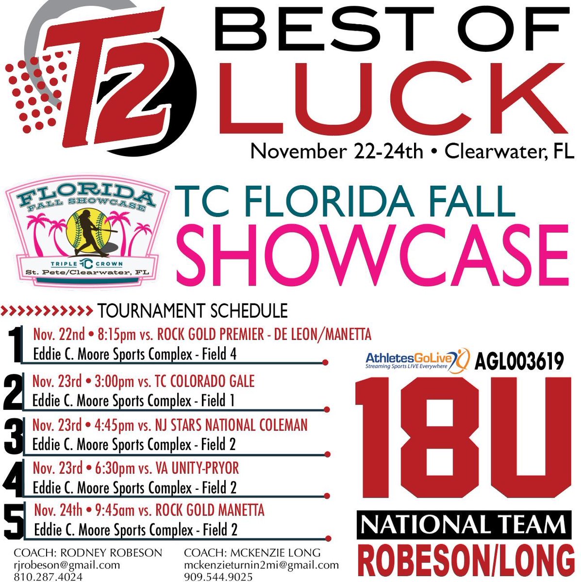 Headed down to Clearwater this weekend to wrap up the fall season. Hope to see you there! 
<a href="/T2Robeson/">Turnin2 - 18u National Robeson / Long</a>