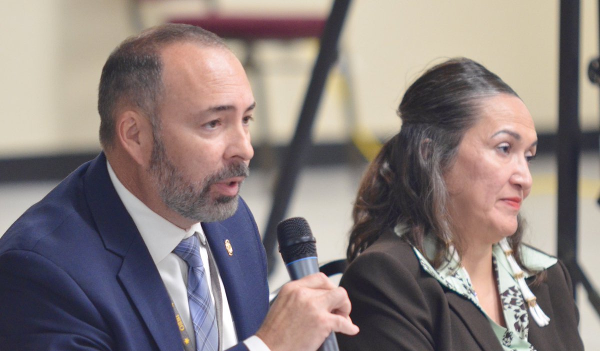OSBI_OK's tweet photo. OSBI Special Agents Dale Fine and Josh Patzkowski attended the @IndianNationsOK annual meeting this morning. Both agents were invited to be on a panel discussing Missing and Murdered Indigenous Persons and how our agency assists in solving these various cases.
@OSBI_Director https://t.co/HD7MgdhF3b