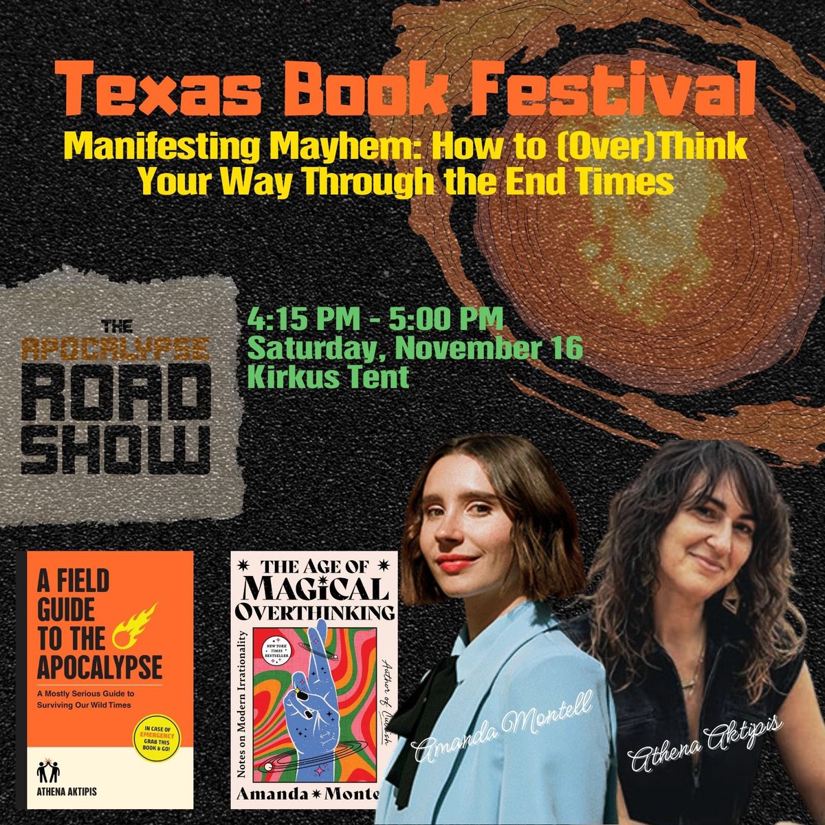 Athena attended the Texas Book Fest this weekend with many Apocalypse Roadshow vibes in tow. Very incredible moment for our Field Guide!
