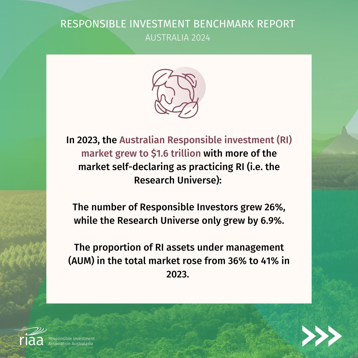 RIAANews's tweet image. The Responsible Investment Benchmark Report Australia 2024 has officially launched, revealing a record $1.6 trillion in responsible investment. This marks a significant shift in the investment landscape.

Explore the full report: responsibleinvestment.org/resources/benc…

#benchmarkreport