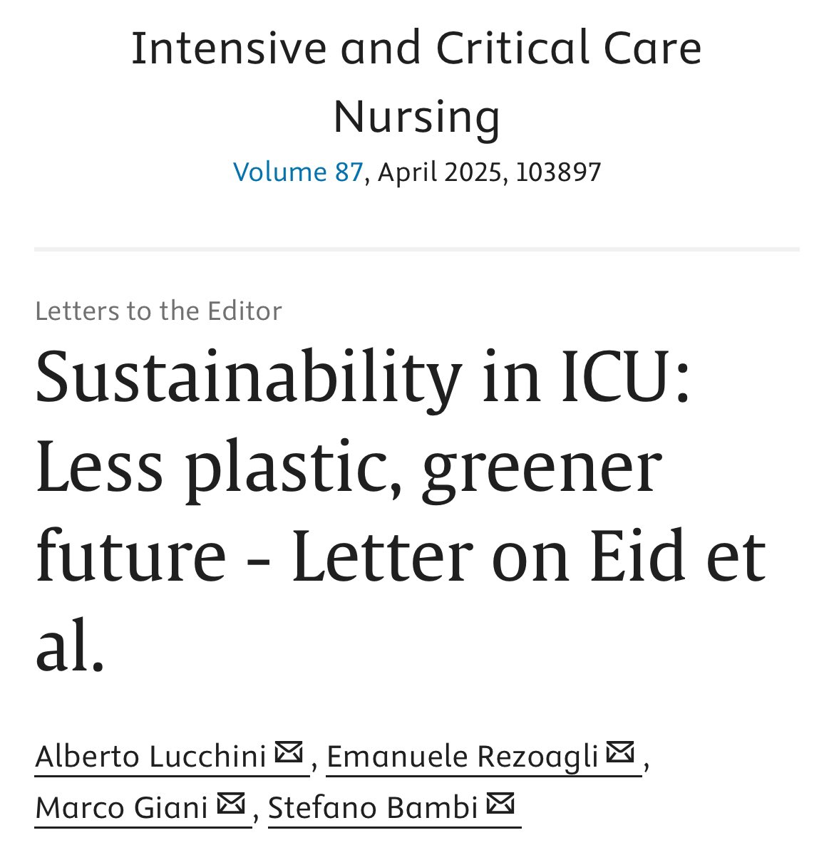 Alberto Lucchini (@alby_lucchini) on Twitter photo We can work towards “green evidence based practice”, based on the best results from the research, provide an ICU nursing focused on the environmental sustainability. <a href="/marcogiani/">Marco Giani</a> <a href="/ERezoagli/">Emanuele Rezoagli</a>
sciencedirect.com/science/articl… We can work towards “green evidence based practice”, based on the best results from the research, provide an ICU nursing focused on the environmental sustainability. <a href="/marcogiani/">Marco Giani</a> <a href="/ERezoagli/">Emanuele Rezoagli</a>
sciencedirect.com/science/articl…
