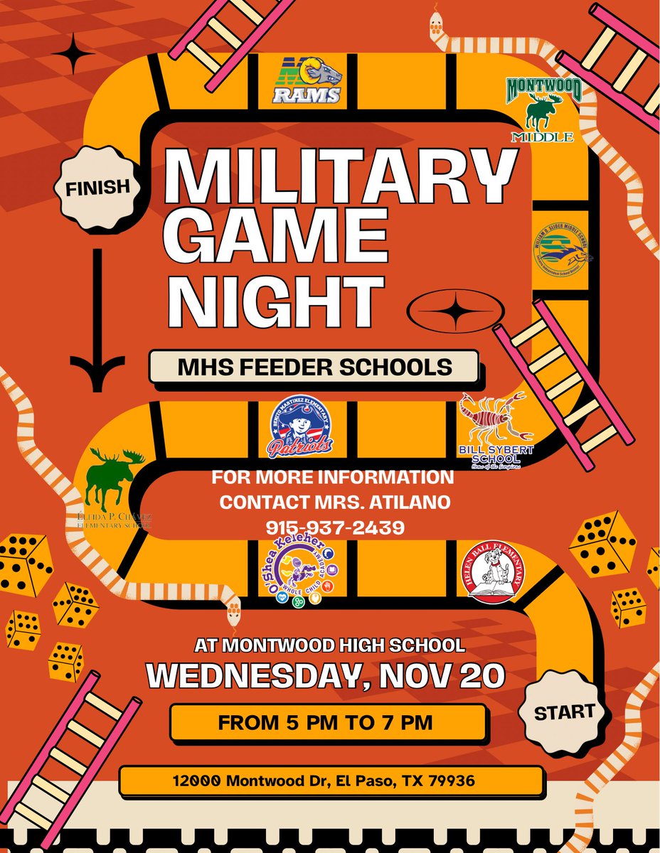 Good afternoon Ram Parents! Tomorrow we will be having our Military Game Night at Montwood High School. Stop by for a fun evening! 

This event is for all Military Connected Families in the MHS feeder schools. <a href="/MontwoodHS/">David Herrera</a>