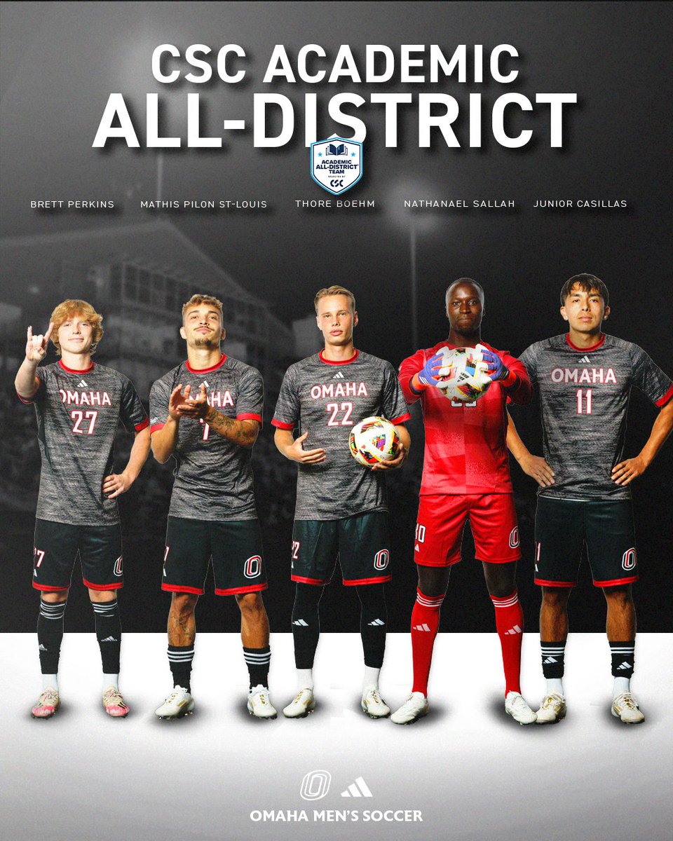 𝐀𝐜𝐚𝐝𝐞𝐦𝐢𝐜 𝐀𝐥𝐥-𝐃𝐢𝐬𝐭𝐫𝐢𝐜𝐭 📚

Congratulations to Thore Boehm, Junior Casillas, Brett Perkins, Mathis Pilon St-Louis, Nathanael Sallah on making the 2024 CSC Academic All-District Team!

#OmahaMSOC