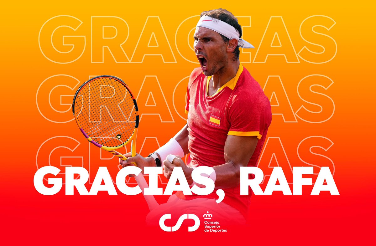 ❤️ Gracias, Rafa.

👏 Por tu extraordinario historial deportivo.

🏆 92 títulos
⭐️ 22 Grand Slams
🥇 2 oros olímpicos
🇪🇸 5 Copa Davis

💪 Y por los valores que has transmitido al competir.

🫶 Has sido, durante más de veinte años, un héroe de carne y hueso. El orgullo de tu país.