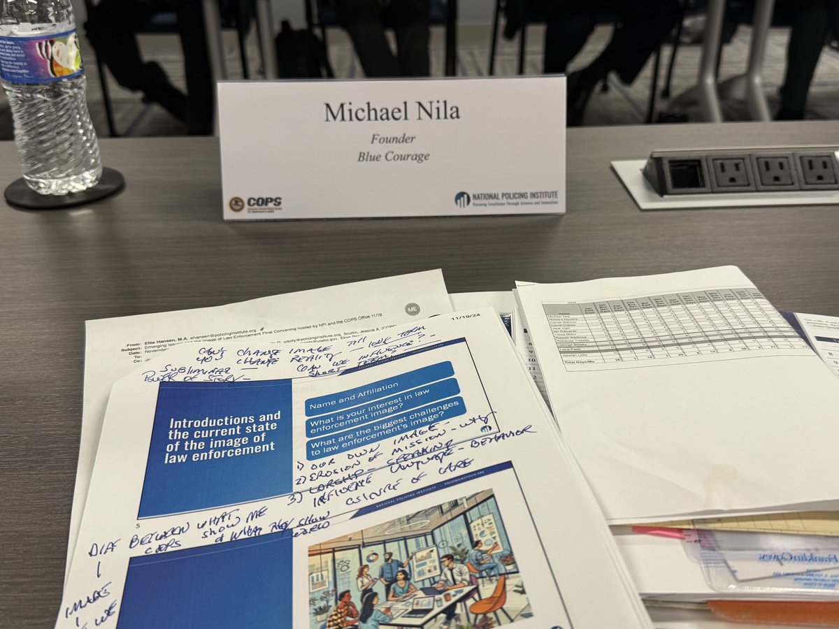 bluecourage's tweet photo. Michael was invited by the National Policing Institute and the DOJ/COPS Office to participate today in a round table discussion in Washington DC for their final convening on Emerging Issues in Law Enforcement. #bluecourage #NPI #COPS #DOJ #LEleadership #SupportingLawEnforcement #purpleresolve