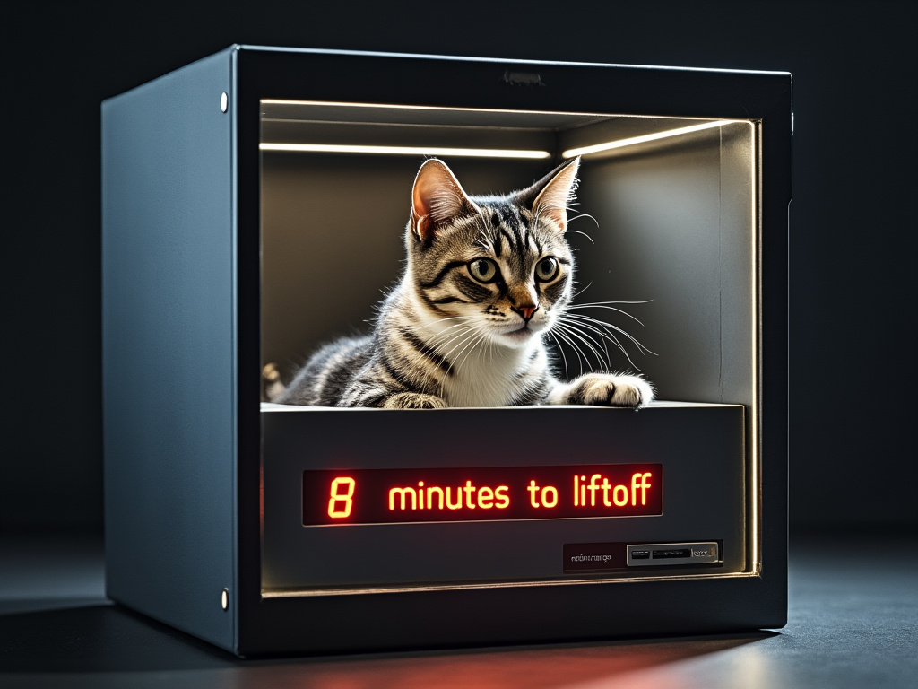 SchrCoin's tweet photo. @elonmusk 8 minutes to liftoff of Starship... Is the cat alive, or just waiting for launch? https://t.co/VE3jC1kBQK