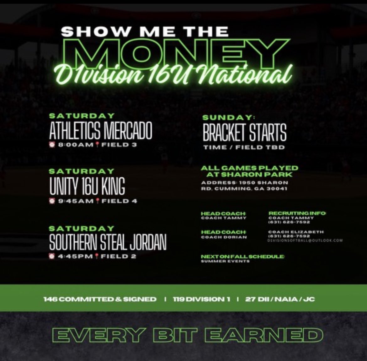 Here is my schedule for this weekend in the Atlanta Show Me The Money showcase, this is the last showcase for the Fall. Can’t wait!! <a href="/d1vision_sb/">D1VISION Softball</a>  <a href="/SLSanders20/">Stephanie Sanders</a> <a href="/DukeCoachYoung/">Marissa Young</a> <a href="/deanAU_TigersSB/">Mickey Dean</a> <a href="/UGACoachTony/">Tony Baldwin</a> <a href="/CoachNealPT/">Bryce Neal</a> @CoachSingTexas <a href="/UT_CoachZ/">Kristen Zaleski</a>