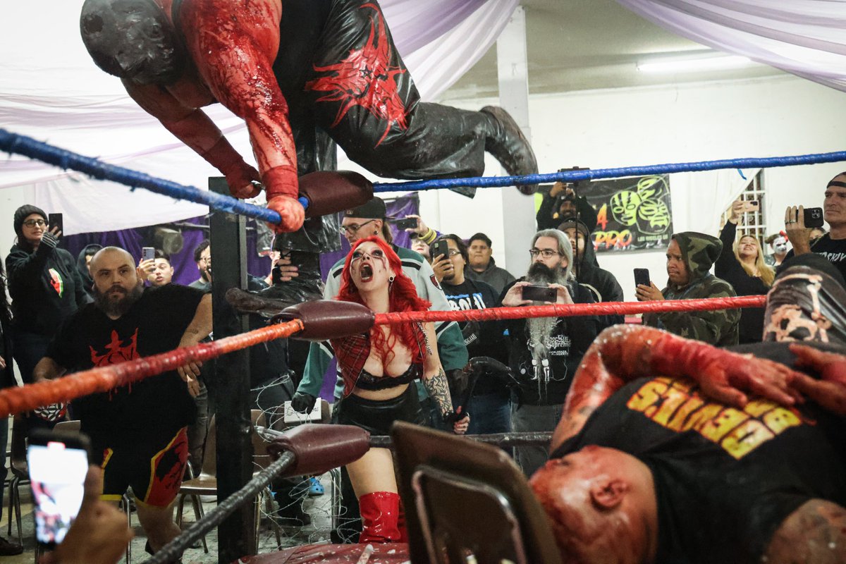 crimsoncrownccw's tweet photo. The SUPREME Violence Championship was on the line as the unholy “Demon in Flesh” Michael Krueger collided with the merciless “Rigor Mortis Maniac” CARNAGE in a blood-soaked battle for dominance‼️

Barbed wire ripped flesh. Steel cracked bone. A horrifying spectacle was unleashed leaving the ring a wasteland of destruction after these two monsters locked horns‼️

Did Carnage’s reign of terror endure the onslaught, or did Krueger drag CCW into a nightmarish new era of suffering⁉️

Don’t miss @crimsoncrownccw Presents: #CCWFRIDAYNIGHTBRAWL 3 THIS WEEKEND on @indiewrestling to discover who emerged victorious-or if anyone escaped at all‼️

(Also available for purchase on physical media & download via @smartmarkvideo)

Photos taken by @iamivanxxx 📸 

#deathmatch #wrestling #deathmatchwrestling #nodeathmatchnolife #indywrestling #deathmatchwrestler #prowrestling #wwe #nxt #gcw
#aew #indiewrestling #icwnhb #iwa #ecw
#wrestlemania #icwnoholdsbarred #jonmoxley #h2Owrestling
#rhearipley #gamechangerwrestling
#ruthlessprowrestling #cmpunk #ccw #bloodbros #bloodbrospro #crimsoncrown #supremeviolence @xxxTaylorNicole