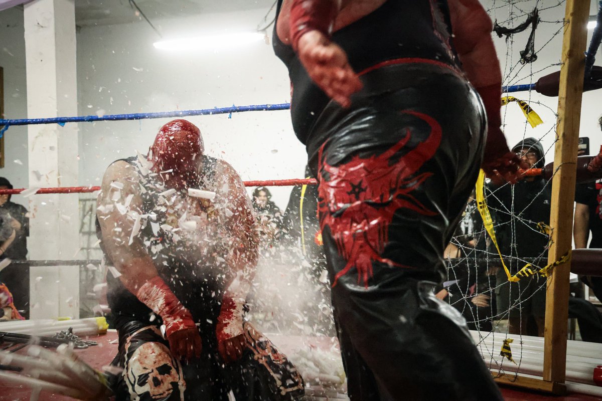 crimsoncrownccw's tweet photo. The SUPREME Violence Championship was on the line as the unholy “Demon in Flesh” Michael Krueger collided with the merciless “Rigor Mortis Maniac” CARNAGE in a blood-soaked battle for dominance‼️

Barbed wire ripped flesh. Steel cracked bone. A horrifying spectacle was unleashed leaving the ring a wasteland of destruction after these two monsters locked horns‼️

Did Carnage’s reign of terror endure the onslaught, or did Krueger drag CCW into a nightmarish new era of suffering⁉️

Don’t miss @crimsoncrownccw Presents: #CCWFRIDAYNIGHTBRAWL 3 THIS WEEKEND on @indiewrestling to discover who emerged victorious-or if anyone escaped at all‼️

(Also available for purchase on physical media & download via @smartmarkvideo)

Photos taken by @iamivanxxx 📸 

#deathmatch #wrestling #deathmatchwrestling #nodeathmatchnolife #indywrestling #deathmatchwrestler #prowrestling #wwe #nxt #gcw
#aew #indiewrestling #icwnhb #iwa #ecw
#wrestlemania #icwnoholdsbarred #jonmoxley #h2Owrestling
#rhearipley #gamechangerwrestling
#ruthlessprowrestling #cmpunk #ccw #bloodbros #bloodbrospro #crimsoncrown #supremeviolence @xxxTaylorNicole