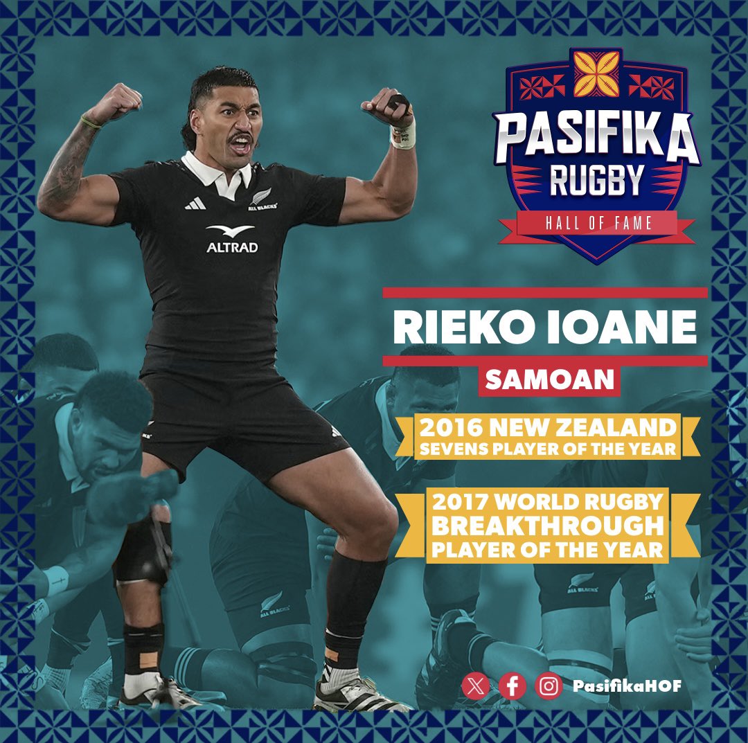 As we celebrate Pasifika’s greatest players, coaches, and contributors…we recognize the 2016 <a href="/nz_sevens/">NZ Sevens</a> Player of the Year and the 2017 <a href="/WorldRugby/">World Rugby</a> Breakthrough Player of the Year, <a href="/rieko_ioane/">Rieko Ioane</a>! 🌊🌴