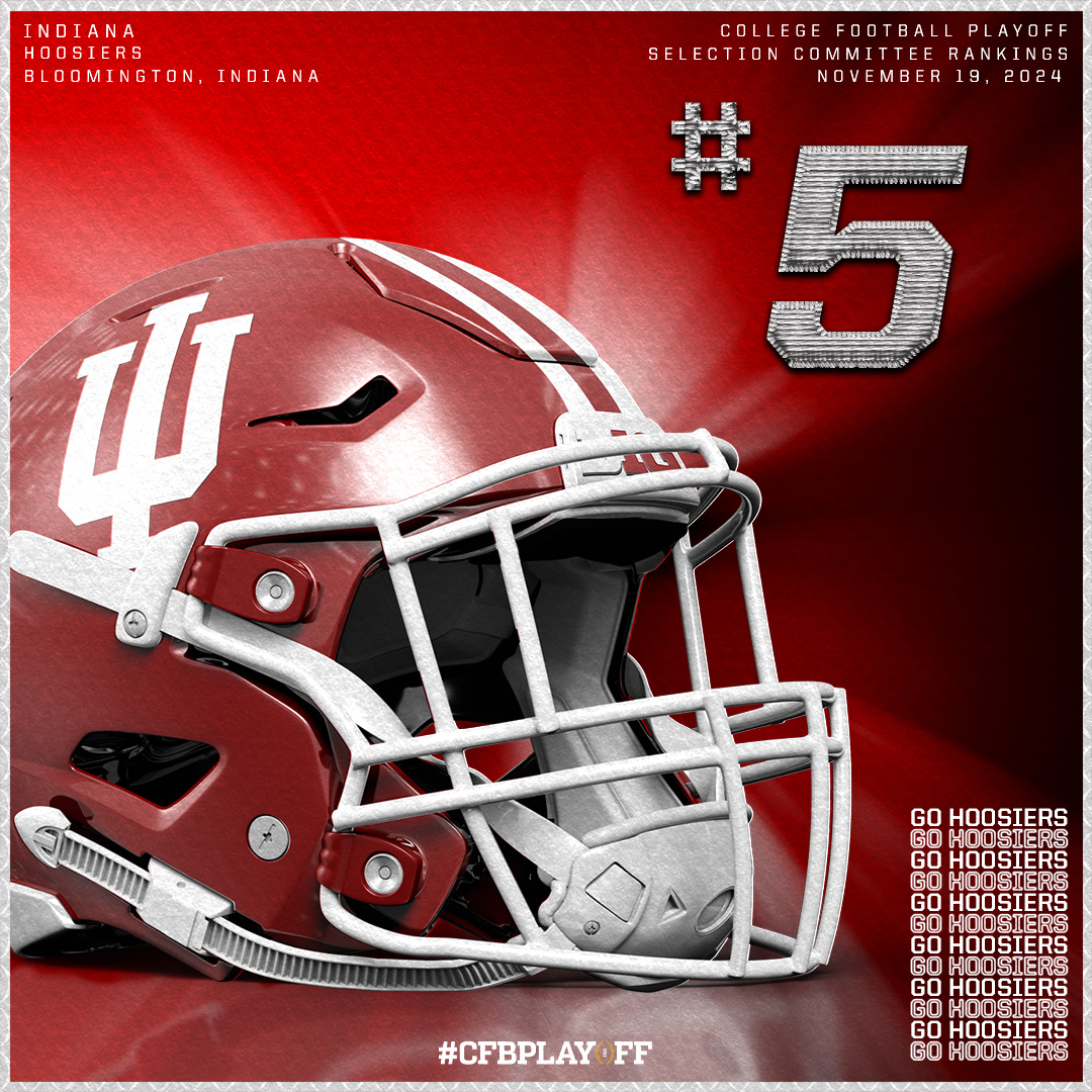 CFBPlayoff's tweet photo. November 1️⃣9️⃣ #CFBPlayoff Selection Committee Rankings 🏈🏆

5️⃣. Indiana // @IndianaFootball https://t.co/8rkwpQWciM