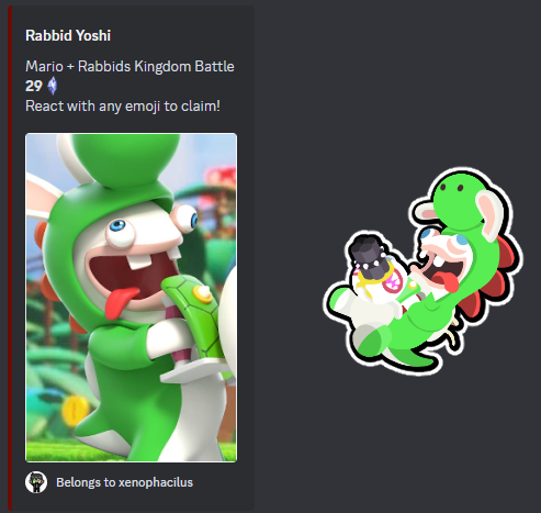 Xenophacilus's tweet photo. Mudae Mural
Going to try to make a mural for characters I roll on mudae.
This is just going to be a fun project cause I like not knowing what I'm drawing next :D
1. Rabbid Yoshi : Mario + Rabbids Kingdom Battle
#mudae https://t.co/XXP5bF8PKB