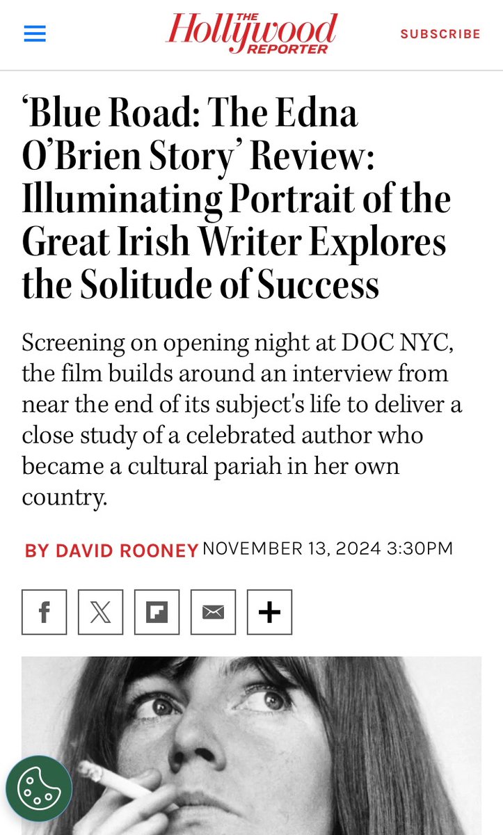 I am very grateful for the careful attention <a href="/DavidCRooney1/">David Rooney</a> gives to our film Blue Road - The Edna O’Brien Story in this review. 

hollywoodreporter.com/movies/movie-r…

We have one extra screening in New York tmrw (Wed) with <a href="/DOCNYCfest/">DOC NYC</a> 

All welcome: 

docnyc.net/film/blue-road…