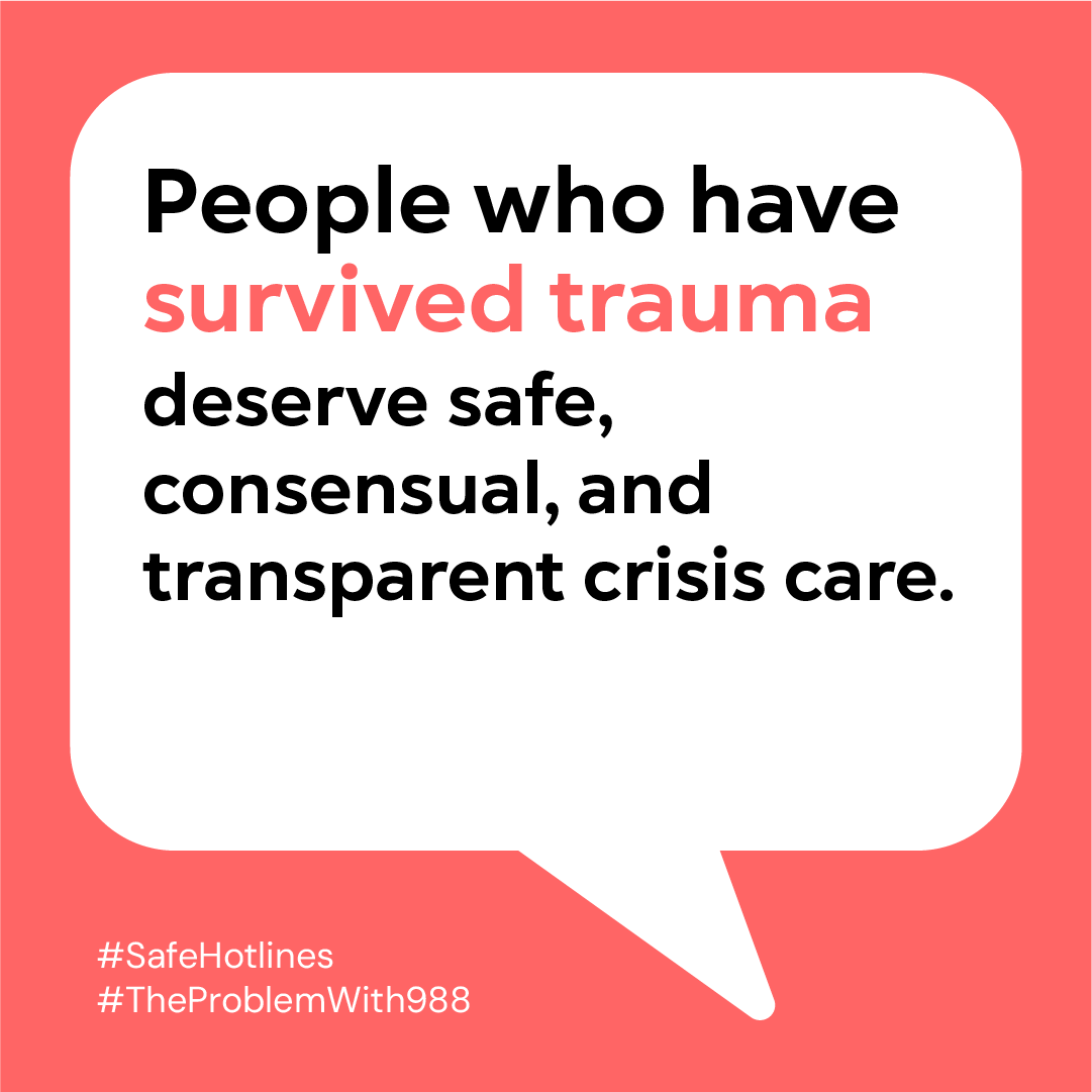 The crisis response system as a whole must center the voices of those most impacted. Read about our recommendations for a more supportive crisis care system: translifeline.org/988-report