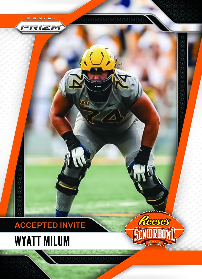 Reese's Senior Bowl (@seniorbowl) on Twitter photo It’s OFFICIAL! OL Wyatt Milum <a href="/MilumWyatt/">Wyatt Milum</a> from <a href="/WVUfootball/">West Virginia Football</a> accepted his invite to the 2025 Reese's Senior Bowl!!! #HailWV #BestOfTheBest #TheDraftStartsInMOBILE™️
@JimNagy_SB <a href="/PaniniAmerica/">Panini America</a> #RatedRookie It’s OFFICIAL! OL Wyatt Milum <a href="/MilumWyatt/">Wyatt Milum</a> from <a href="/WVUfootball/">West Virginia Football</a> accepted his invite to the 2025 Reese's Senior Bowl!!! #HailWV #BestOfTheBest #TheDraftStartsInMOBILE™️
@JimNagy_SB <a href="/PaniniAmerica/">Panini America</a> #RatedRookie