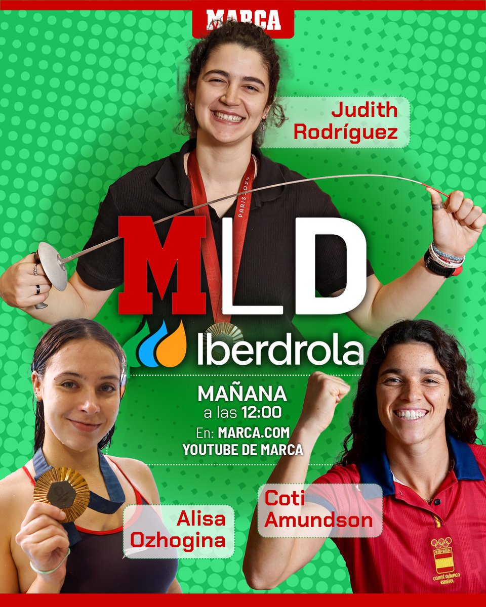 MARCA (@marca) on Twitter photo 📺 ¡Ya tenemos todo preparado!
🤺<a href="/rodriguezjudi/">Judiiiiith Rodríguez</a>, bronce en los Juegos <a href="/Paralimpicos/">Comité Paralímpico Español</a>
de París, visita el plató de #MARCAlaDiferencia
🏊♀️ Descubrimos los genes artísticos de Alisa Ozhogina, bronce olímpico en París
🏑 Y <a href="/Cotiiteves/">Coti Amundson Teves</a> responde a nuestro test 📺 ¡Ya tenemos todo preparado!
🤺<a href="/rodriguezjudi/">Judiiiiith Rodríguez</a>, bronce en los Juegos <a href="/Paralimpicos/">Comité Paralímpico Español</a>
de París, visita el plató de #MARCAlaDiferencia
🏊♀️ Descubrimos los genes artísticos de Alisa Ozhogina, bronce olímpico en París
🏑 Y <a href="/Cotiiteves/">Coti Amundson Teves</a> responde a nuestro test