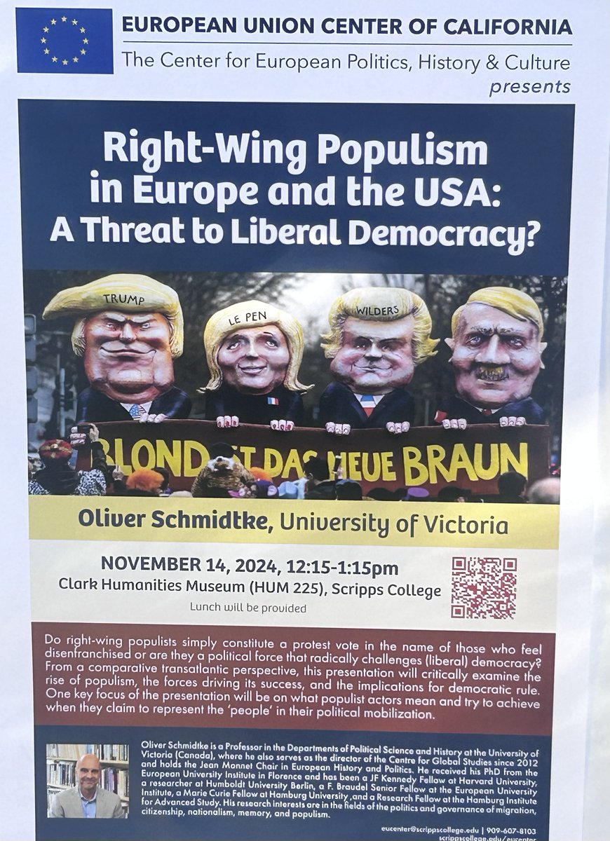 Europe Canada Network EUCAnet (@cdneurdialogue) on Twitter photo Full house and great discussion after <a href="/OliverSchmidtke/">Oliver Schmidtke</a>'s presentation on Right-Wing Populism in Europe and the USA <a href="/scrippscollege/">Scripps College</a>
<a href="/CFGS_UVic/">Centre for Global Studies (CFGS)</a> <a href="/UVicSocialSci/">UVic Social Sciences</a> #democracy #populism #educational Full house and great discussion after <a href="/OliverSchmidtke/">Oliver Schmidtke</a>'s presentation on Right-Wing Populism in Europe and the USA <a href="/scrippscollege/">Scripps College</a>
<a href="/CFGS_UVic/">Centre for Global Studies (CFGS)</a> <a href="/UVicSocialSci/">UVic Social Sciences</a> #democracy #populism #educational