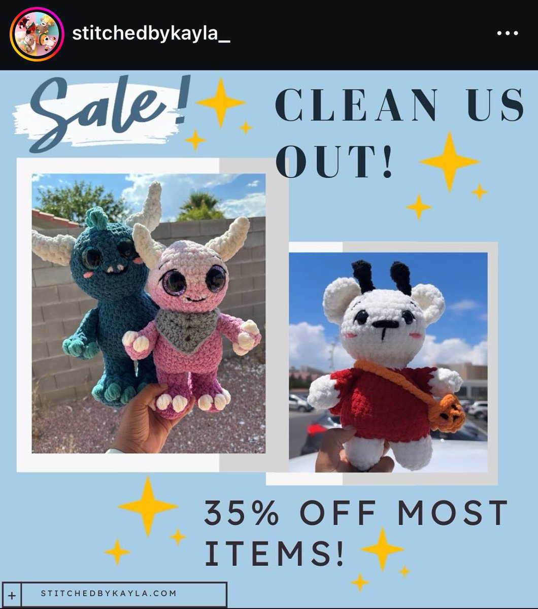 Signal boosting for my good friend. 

She makes these super cute stuffed toys by hand. If you’re looking for a cute gift or maybe something for yourself, please check her out! She’s on IG, FB, and has a website (listed in the bottom left corner).