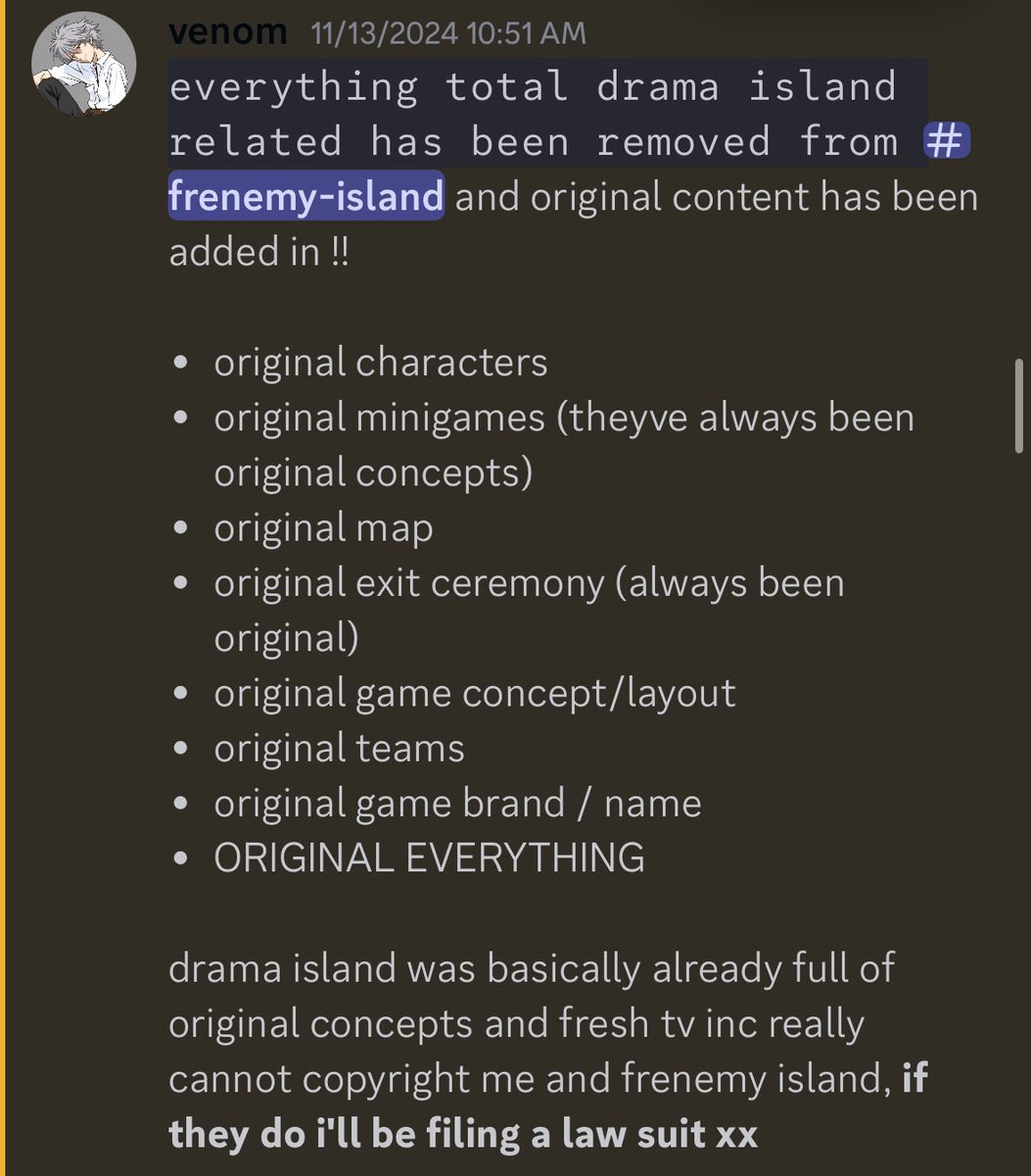 TrinaBurnee's tweet photo. That was until he decided that FreshTV had no right to copyright his game. He started working on Frenemy Island. He threatened that he would file a lawsuit if FreshTV tried to take down the game. https://t.co/nvs5BoWSPv