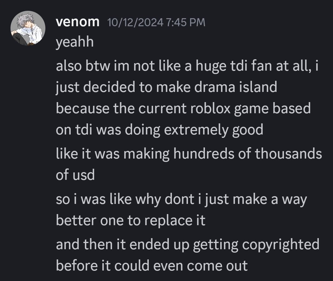 TrinaBurnee's tweet photo. I think it’s important to bring up now that Venom does not do this for passion or love, he does it solely for money. He saw how successful Total Roblox Drama was and wanted to get its success. https://t.co/elUKXMarRa