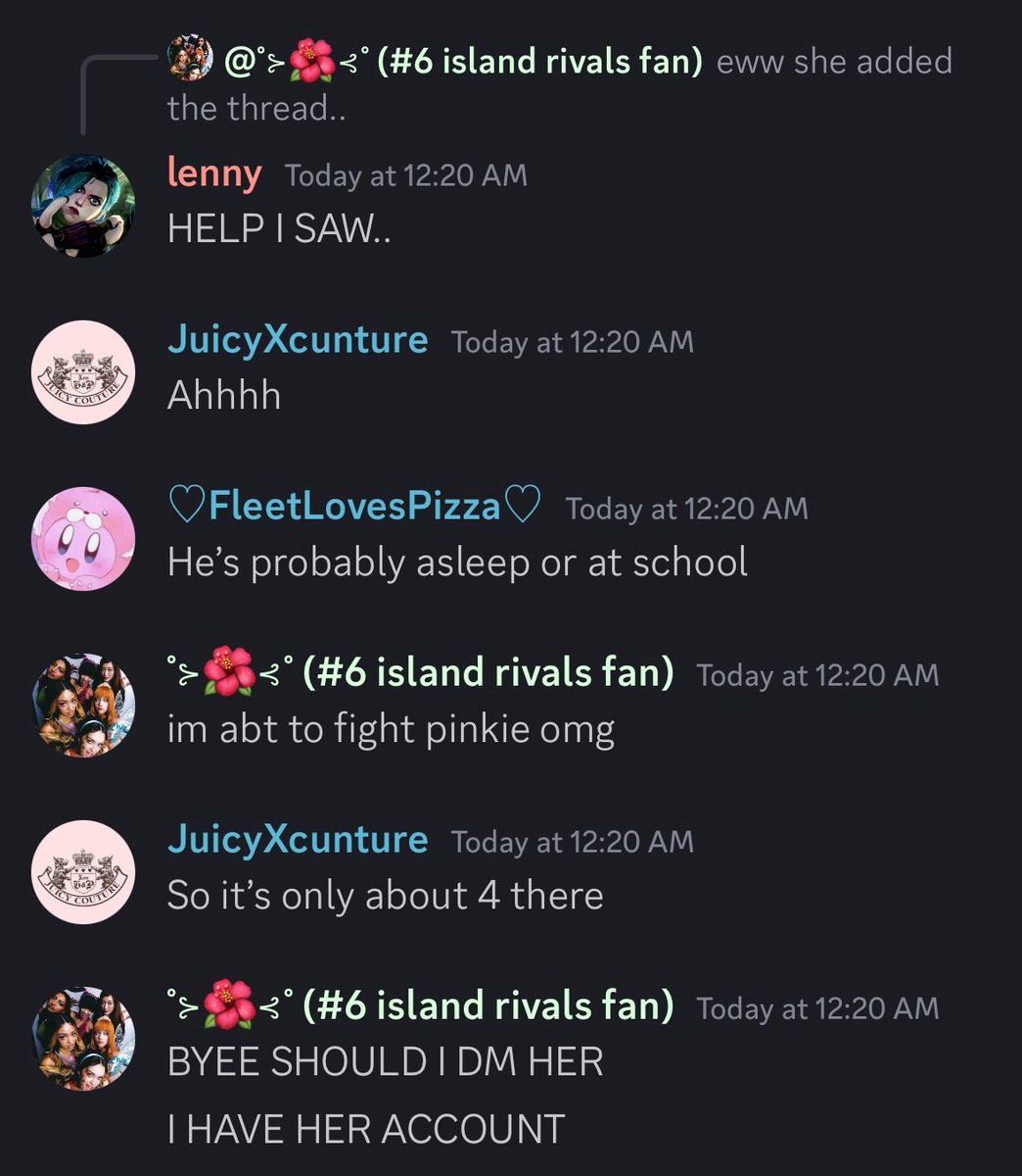 TrinaBurnee's tweet photo. Pinkie later made a callout thread on Frenemy Island and Venom. This had gotten back to the server and members within’ the server started to talk more shit about her. One member went out of their way to dm her to “fight” her. This type of environment is encouraged in this server https://t.co/aKeARfG5Cg