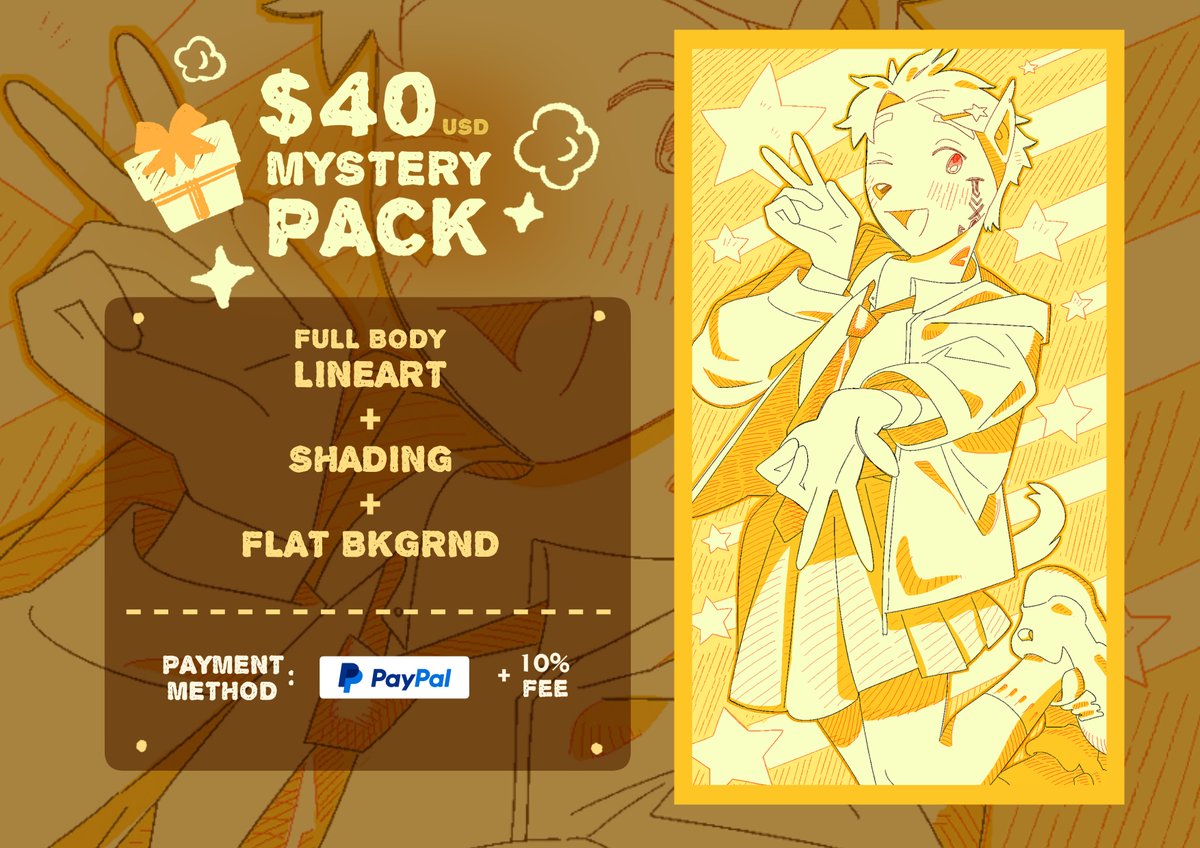 blkd144's tweet image. HiHi~!! I am here to introdcue my new commission launch:【Colour Grayscale - MYSTERY PACK!!】
(share appreciated!!🙏🙏)

The《Mystery Pack commission》focuses on being simple, and easy to start! You just need to《Pick a price, Provide your sona, &amp;amp; Wait for the product! 》