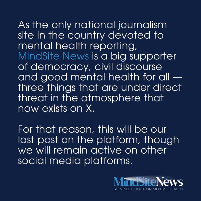 I will no longer be posting or communicating via X – the site has become too toxic. You can visit MindSiteNews.org or follow me on other platforms. And please read the statement I drafted for MindSite News.
