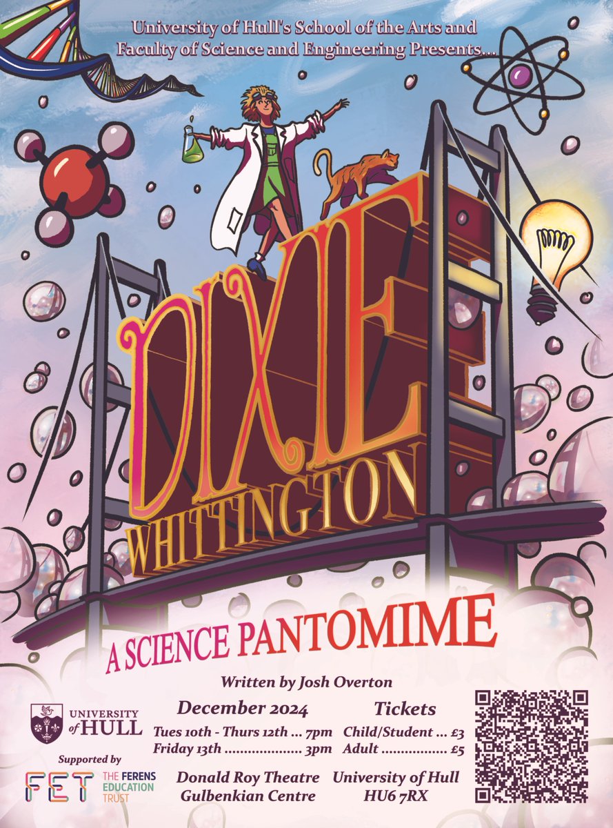 Join Dixie Wittington on a thrilling adventure to Hull, where science is in danger! Bring the whole family to this fun, science-packed panto that promises laughs, surprises, and a reminder of just how important science is to our everyday lives! 

ticketsource.co.uk/gulbenkian-cen…