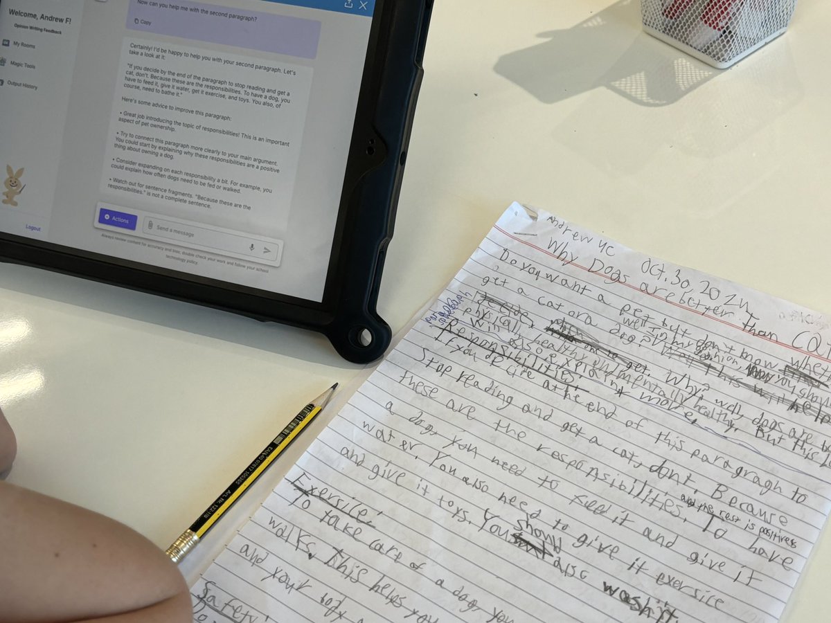 Angela Langlands (she/her) (@angelalanglands) on Twitter photo Using <a href="/magicschoolai/">MagicSchool AI 💜 🪄✨</a> to get feedback on writing while waiting for a teacher conference. An inspiring way to build #self-directed learners. Using <a href="/magicschoolai/">MagicSchool AI 💜 🪄✨</a> to get feedback on writing while waiting for a teacher conference. An inspiring way to build #self-directed learners.