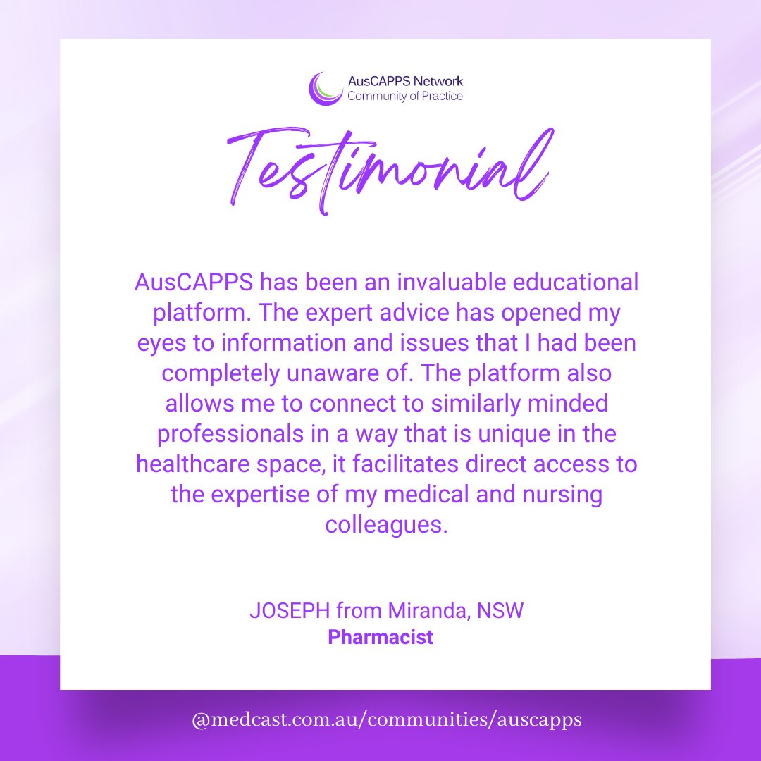 AusCAPPS Network, a free #OnlineCommunity for clinicians focused on enhancing women's access to long-acting reversible contraception and early medical abortion in Australia #PrimaryCare  
🔍Hear what our pharmacist member likes about  AusCAPPS   
🔗medcast.com.au/communities/au…