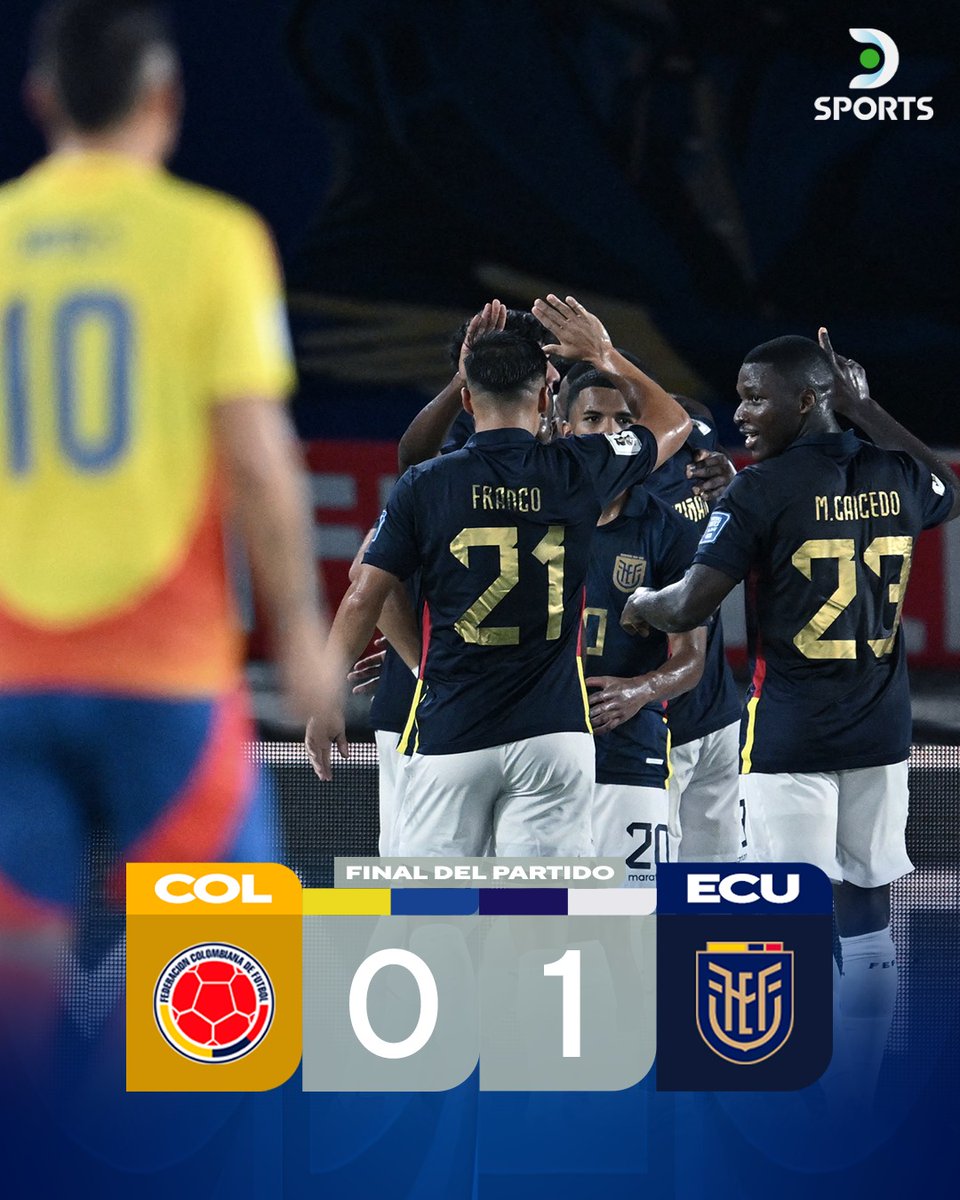 DSportsBo's tweet photo. 🗣VICTORIA DE ORO PARA ECUADOR 🇪🇨

🇪🇨La Tri venció a 🇨🇴#Colombia en condición de visitante con gol de Enner Valencia y quedó en el tercer lugar de la tabla con 19 puntos.

🔴Piero Hincapié salió expulsado en el primer tiempo.

#EliminatoriasEnDSPORTS https://t.co/VbCZxKuUDS