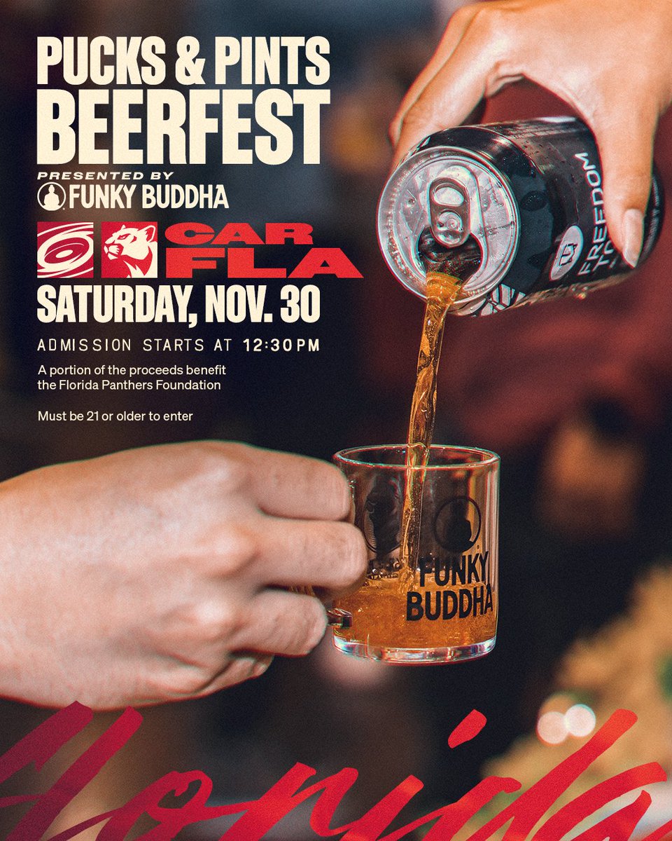 🔟 days away from our Pucks &amp; Pints Beerfest with <a href="/funkybuddhabrew/">Funky Buddha Brewery</a>!

Hang out with us at <a href="/AmerantArena/">Amerant Bank Arena</a> on Saturday, Nov. 30 to enjoy sampling beer, music, and brewery bites! Admission starts at 12:30pm ahead of our 4pm puck drop.

🍻 » flapanthers.co/pp11-30