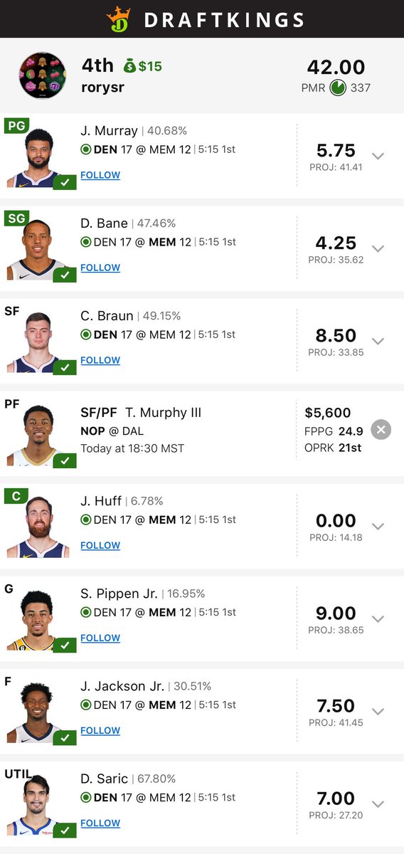 been_on_one's tweet photo. @Kicksandtee @Thirst22 @KillerSwisher @__Thirst22 @GabeGoBig1 @Athena042386 @ImoutNah1 @TheSchnabs @MattFinessin_ @fronymedia @alifewithmalik @DK__DFS @numba9 @timmykov @RoryOCo72058168 @KingCoreo @RgolfM @m6chaell @TheFD_Prophet @ThePatNasty @jeffcamara @e_zahp @365Bando @lil_Jaimeee @WagoGapo @AlfredShamaon @Patrick120879 @joshs_21 @cinderlegend @scartonradio @fransanity76 @MrOverUnder @echsyt @Shanndogg12 @Matthewp07 @DraftKings Rolled with this on the Turbo $3 Single Entry https://t.co/G7byUwJqpN
