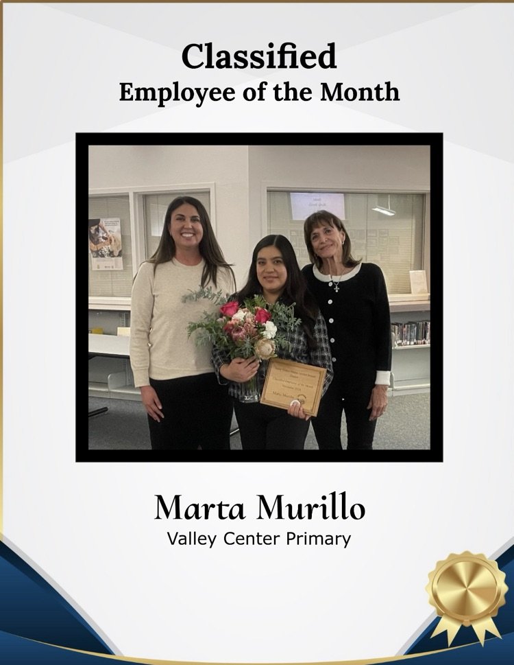Congratulations Classified Employee of the Month Marta Murillo. vcpusd.org #ValleyCenterPaumaUnified #VCPUSD #ValleyCenter #Pauma #PaumaValley #ValleyCenterSchools #PaumaValleySchools #SanDiegoCountySchools #California #CaliforniaSchools