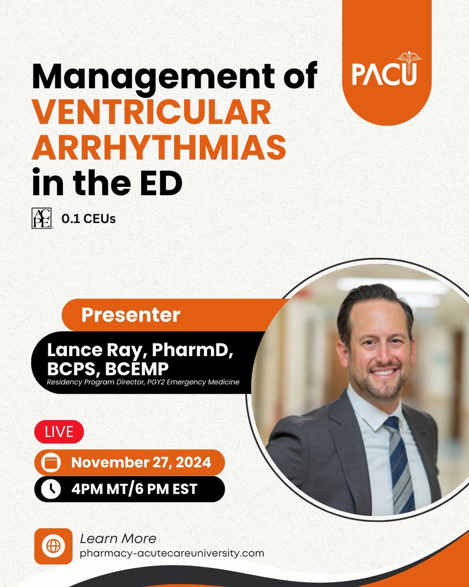 Struggle with tricky VT cases? Let’s fix that!

Join <a href="/LRayRx/">Lance Ray</a> on Nov 27 @ 6 PM ET for a 1-hour live CE session on Ventricular Arrhythmias in the ED 🫀

Practical, to the point, and made for your shift life. 

🔗 Learn more &amp; register: buff.ly/40Wns7A

#EMRx #TwitteRx