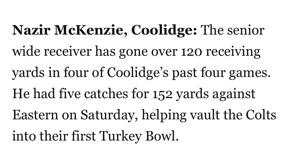 coolidgeFB's tweet photo. @SackchaserNaz player of the week had 8 tackles and 2ints along with that. DCIAA player of the year candidate. 3.0 GPA https://t.co/H1nWTTn1P0