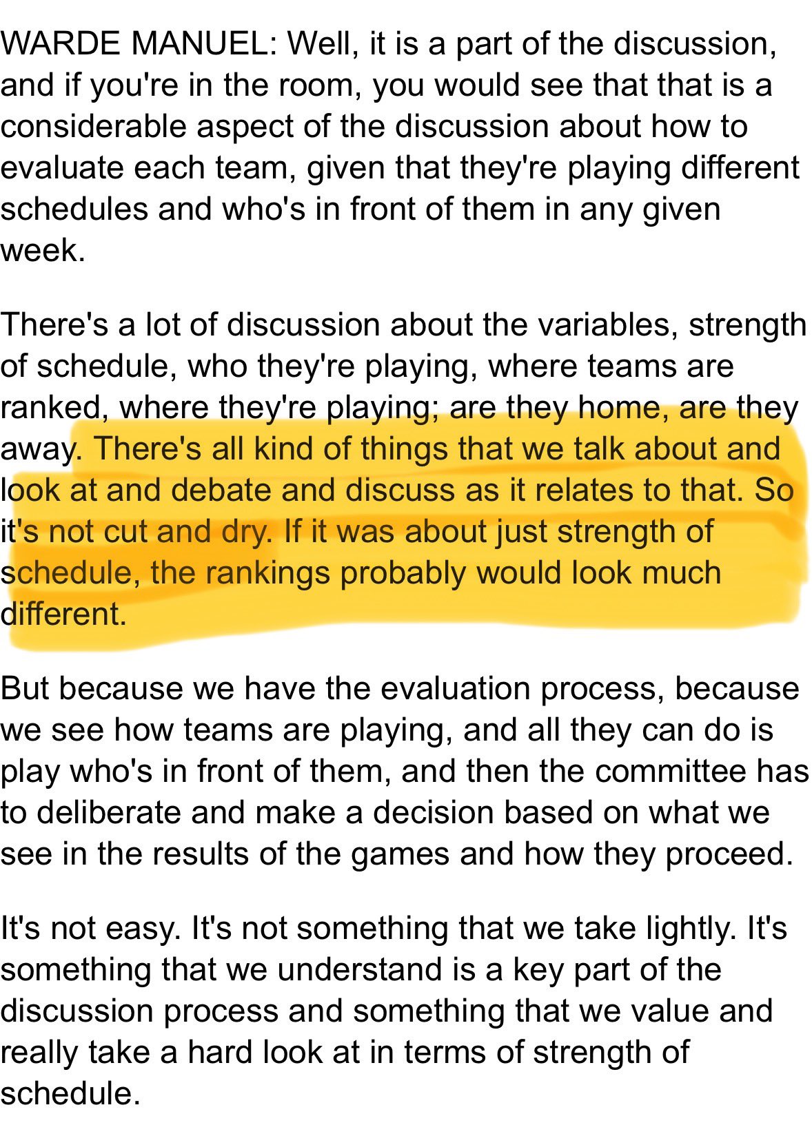 Trey Wallace on X: &ldquo;CFP chair Warde Manuel, asked about SOS 