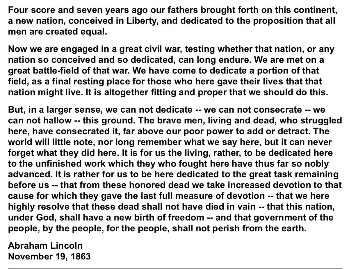 CoffeewClassics's tweet photo. 161 years ago this speech was delivered. 

One of the finest and most succinct examples of English language rhetoric ever produced. 

Worth studying and memorizing. https://t.co/9r8pLJFuWd